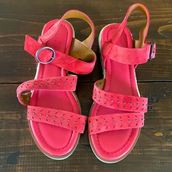 Caslon red leather low wedge studded sandals - Picture 1 of 8